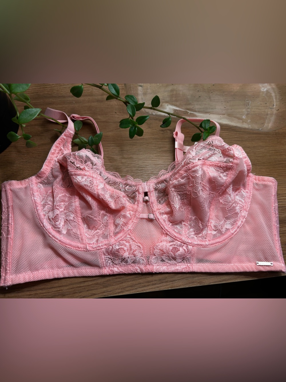 La Vie En Rose Pink Lace Longline unlined Underwire Bra 36D